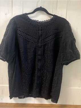 torrid Black Lace Crochet Trim Short Sleeve Blouse